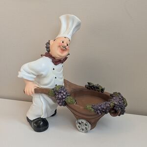 Chef Figurine with Wheelbarrow Wine Holder